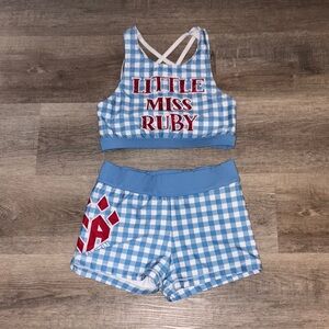 Cheer Athletics Rebel Custom Blue Gingham Crop Top and Shorts Set